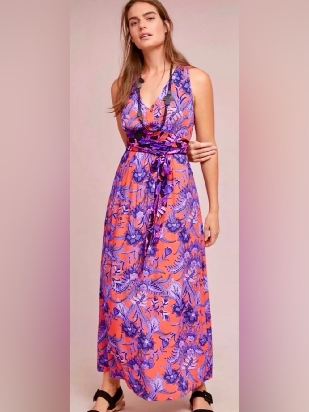 Anthropologie Maeve Macie Floral Sleeveless V-neck Maxi Dress